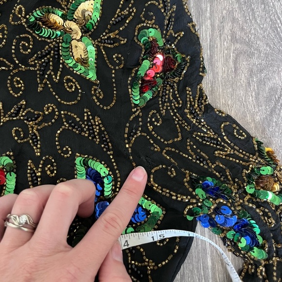 Fairycore Beaded Top | Vintage STENAY | 1980s Silk Sequin Blouse - Picture 5 of 14